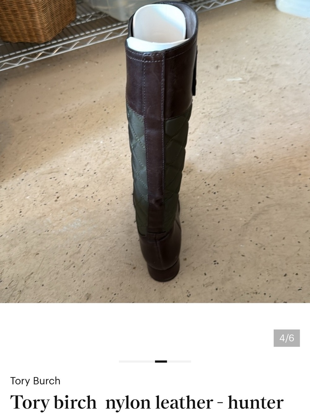 Tory Burch Olive Quilted Nylon and Brown Leather Over-the-Knee Boots - Picture 4 of 6